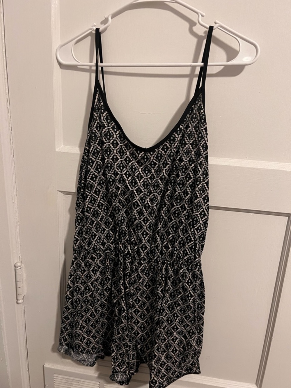 Bobbie Brooks Black and White Geometric Spaghetti Strap Romper